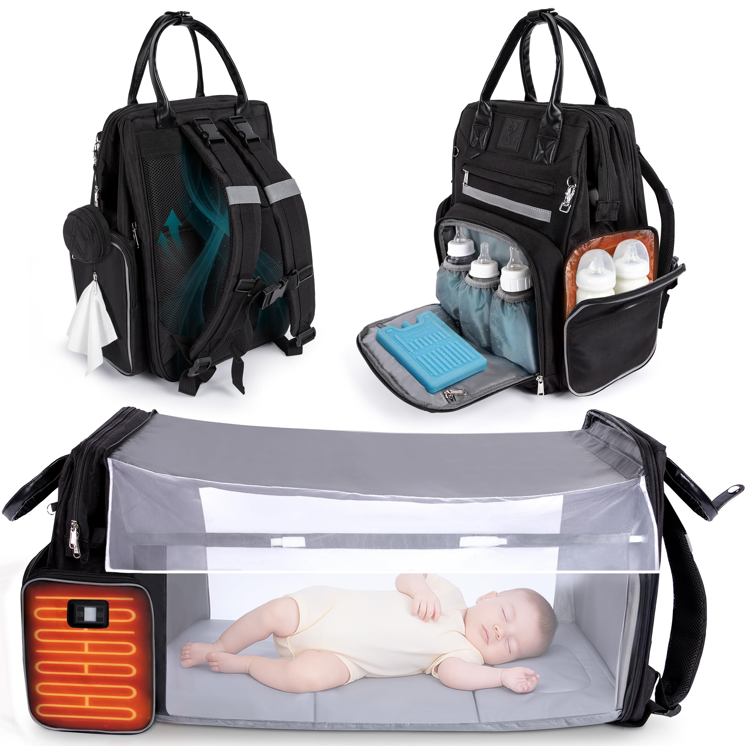 Award-Winning Large Diaper Bag with Changing Station – Eco-Friendly Evergreen Winner Large Diaper Bag Backpack w/ Heated Bottle Pockets, Premium All-in-One Backpack, Baby Essentials, Parents Gift