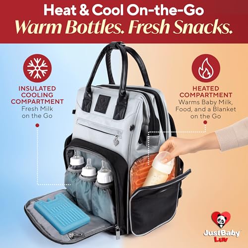 Award-Winning Large Diaper Bag with Changing Station – Eco-Friendly Evergreen Winner Large Diaper Bag Backpack w/ Heated Bottle Pockets, Premium All-in-One Backpack, Baby Essentials, Parents Gift