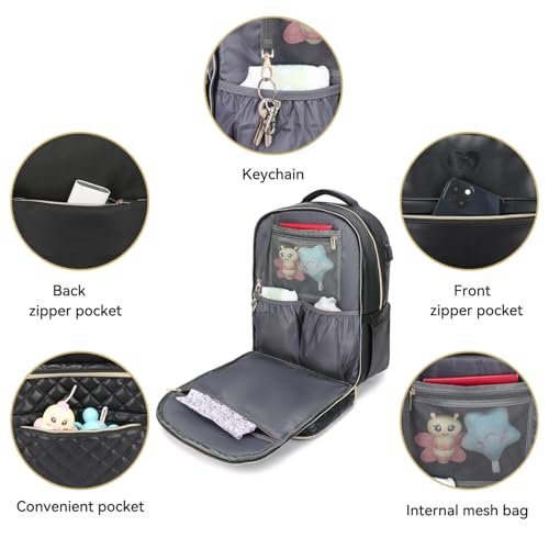 JustBaby Luv Faux Leather Diaper Bag Backpack - Luxury PU Leather Diaper Bag with Changing Pad and Pacifier Case