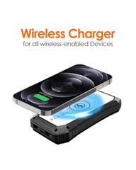 JustBaby Luv Solar Power Bank 10000mAh - Wireless Charger with 20 LED Lights, Fast Charging for 3 Devices, Solar Phone Charger, Power Bank for Camping, Travel & Emergencies