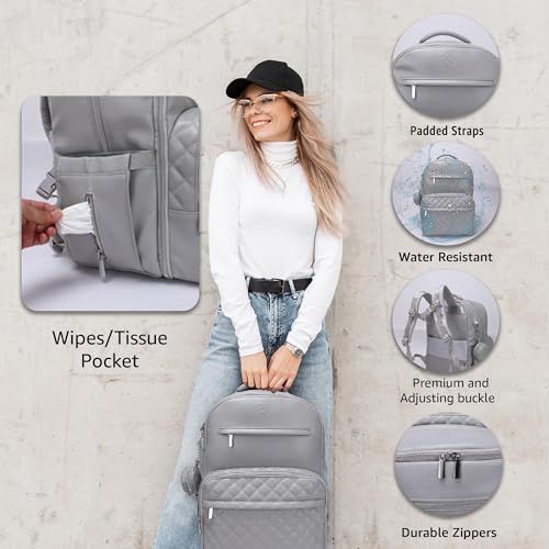 JustBaby Luv Faux Leather Diaper Bag Backpack - Luxury PU Leather Diaper Bag with Changing Pad and Pacifier Case