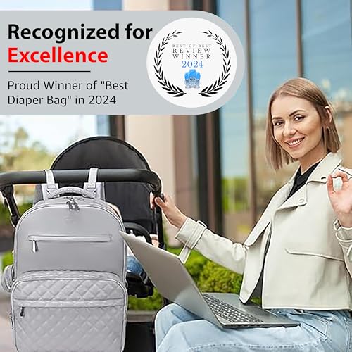JustBaby Luv Faux Leather Diaper Bag Backpack - Luxury PU Leather Diaper Bag with Changing Pad and Pacifier Case