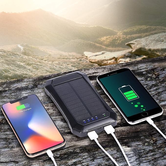JustBaby Luv Solar Power Bank 10000mAh - Phone Charger with 20 LED Lights, Fast Charging for 3 Devices, Solar Phone Charger, Power Bank for Camping, Travel & Emergencies