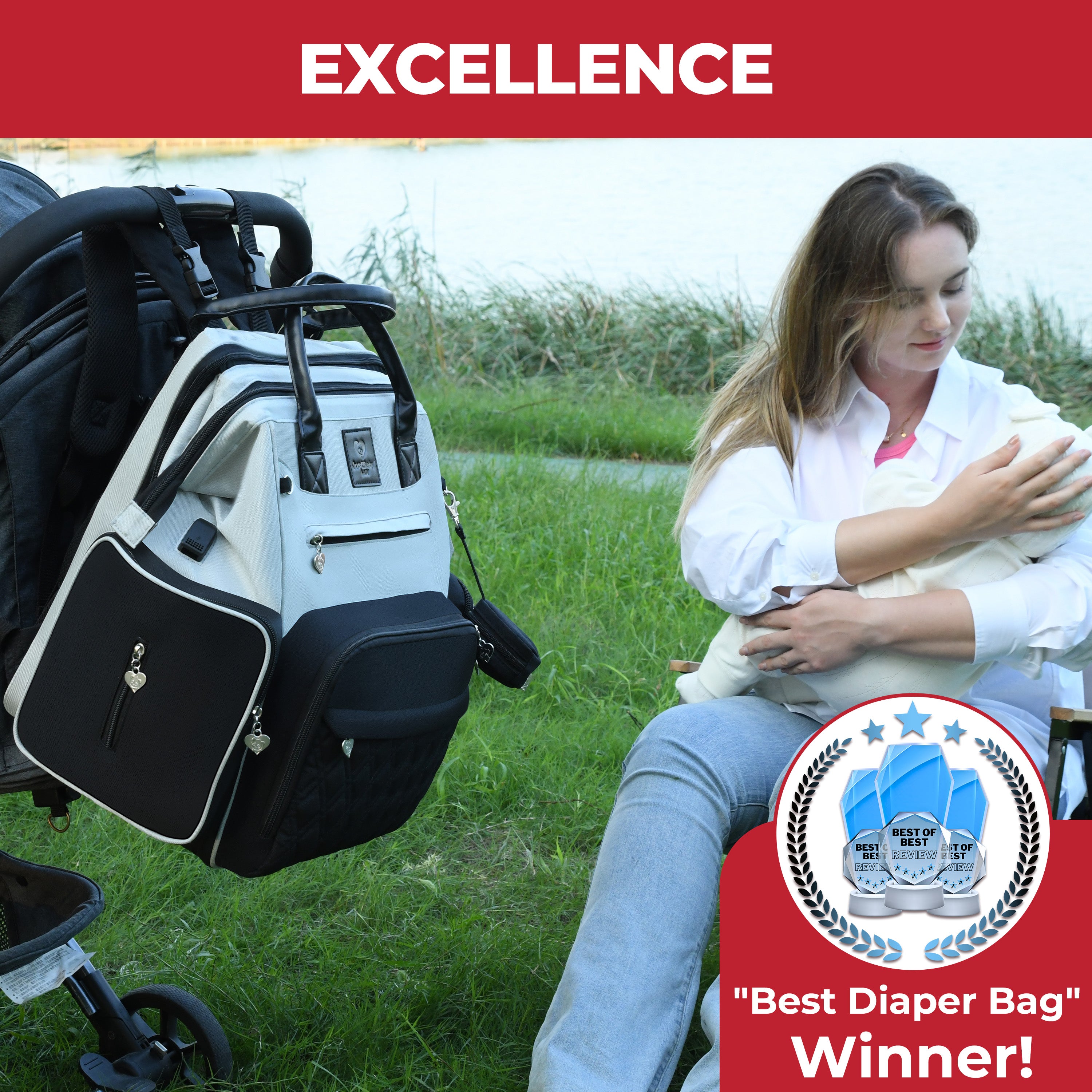 Award-Winning Large Diaper Bag with Changing Station – Eco-Friendly Evergreen Winner Large Diaper Bag Backpack w/ Heated Bottle Pockets, Premium All-in-One Backpack, Baby Essentials, Parents Gift