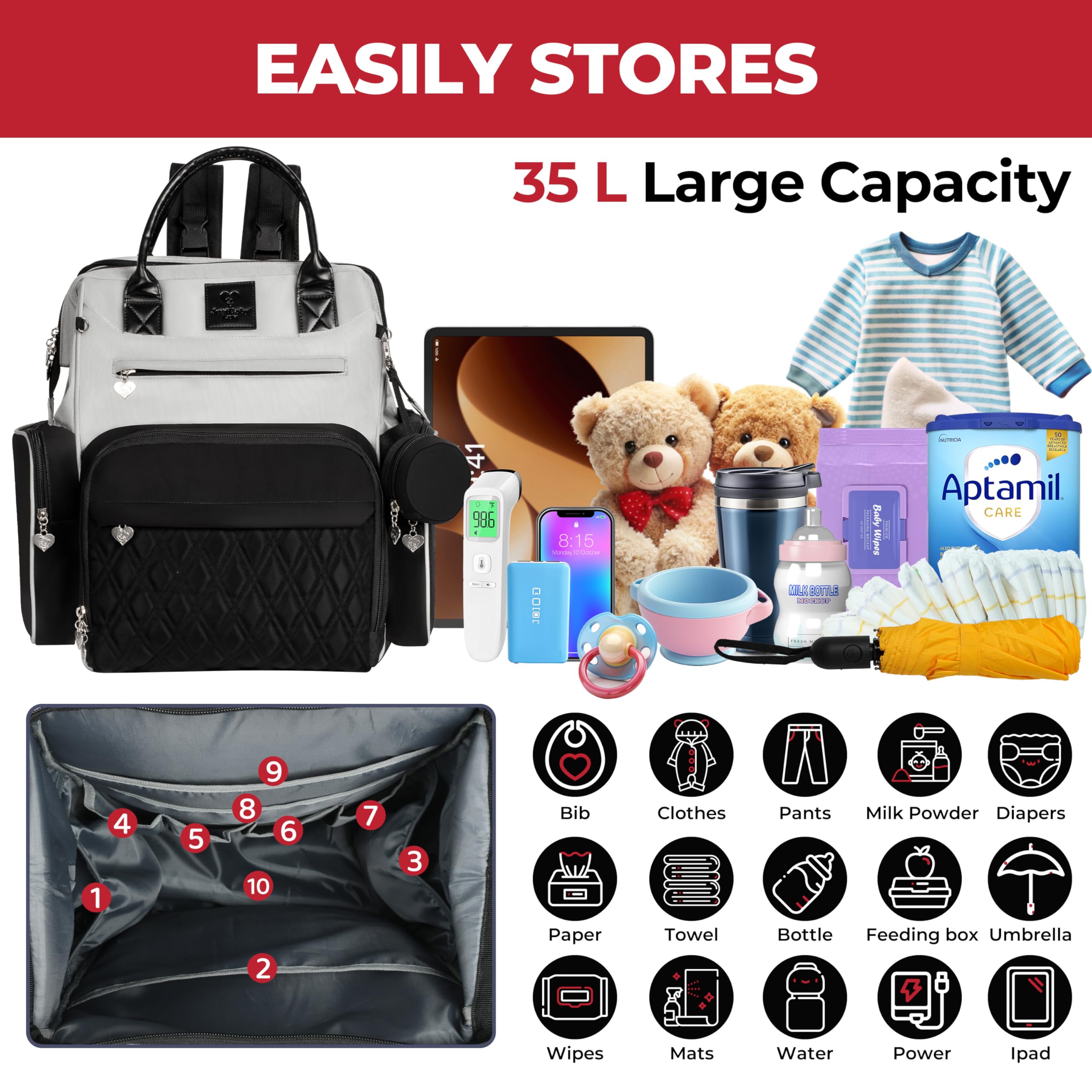 Award-Winning Eco-Friendly Smart Diaper Bag with Changing Station – 2025 Evergreen Winner, Premium All-in-One Backpack, Patent Pending, Heated Bottle Pockets, Trusted by Parents, Seen in Top USA Media