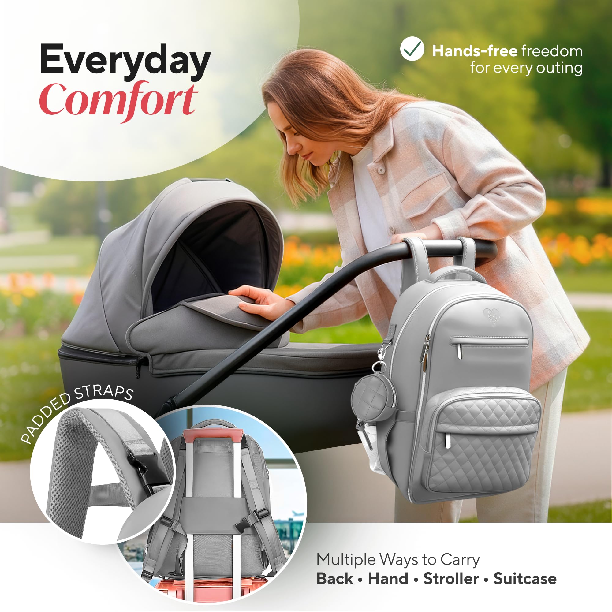 Faux Leather Diaper Bag Backpack - Luxury PU Leather Diaper Bag with Changing Pad & Pacifier Case