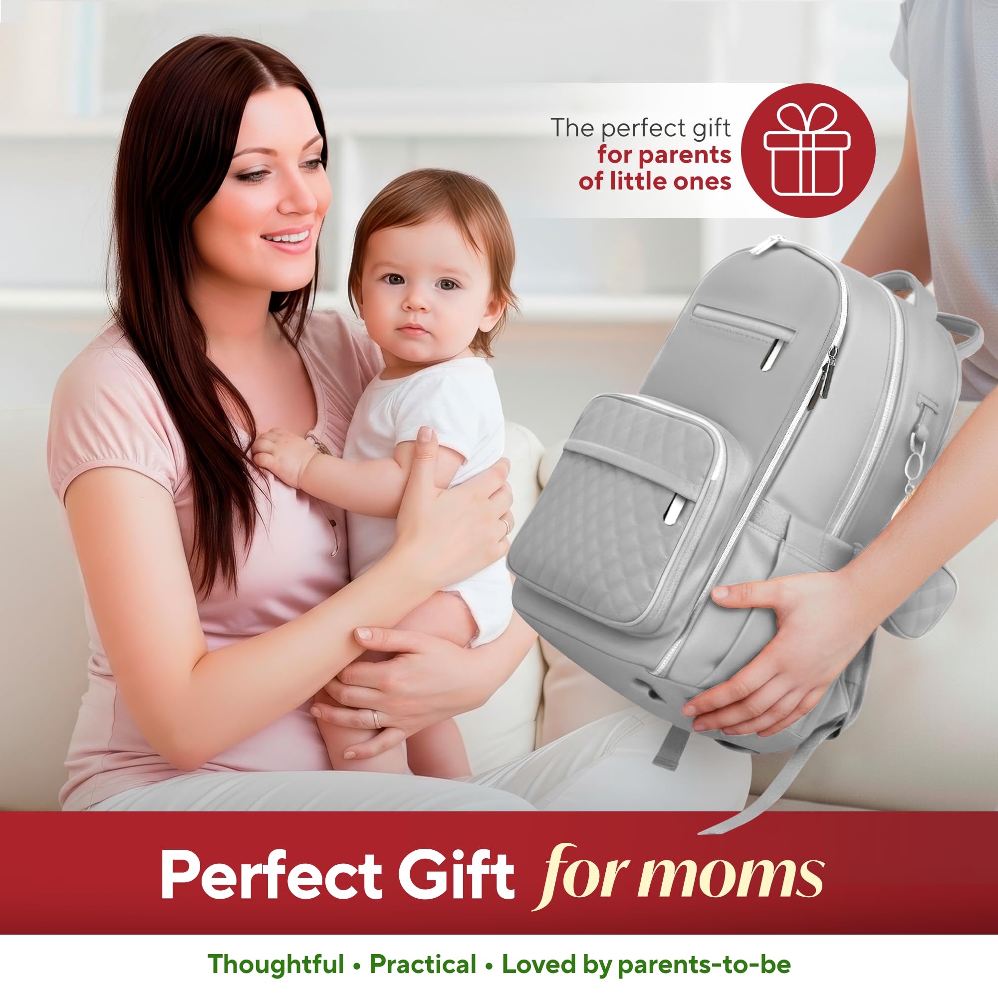 Faux Leather Diaper Bag Backpack - Luxury PU Leather Diaper Bag with Changing Pad & Pacifier Case