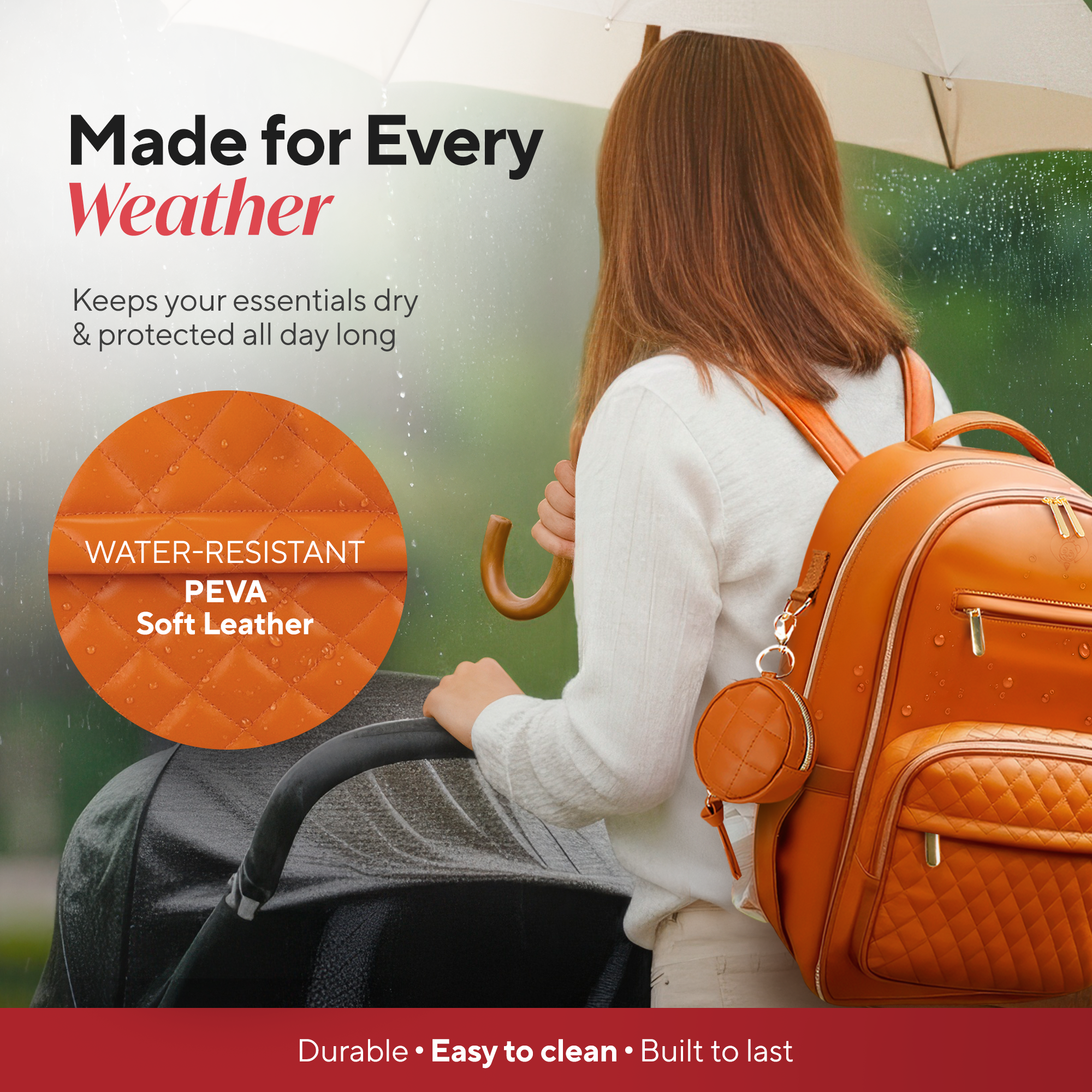 Faux Leather Diaper Bag Backpack - Luxury PU Leather Diaper Bag with Changing Pad & Pacifier Case