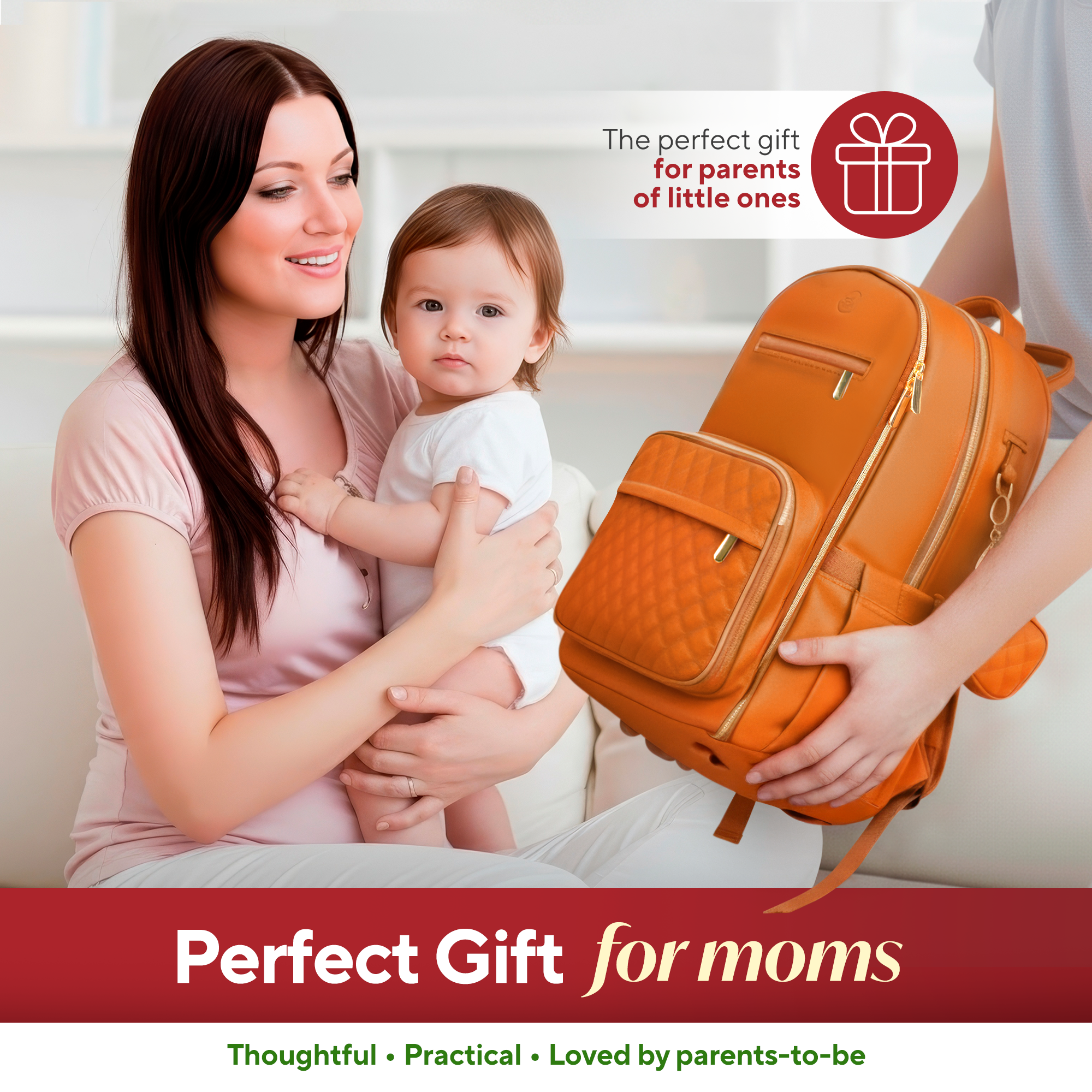 Faux Leather Diaper Bag Backpack - Luxury PU Leather Diaper Bag with Changing Pad & Pacifier Case