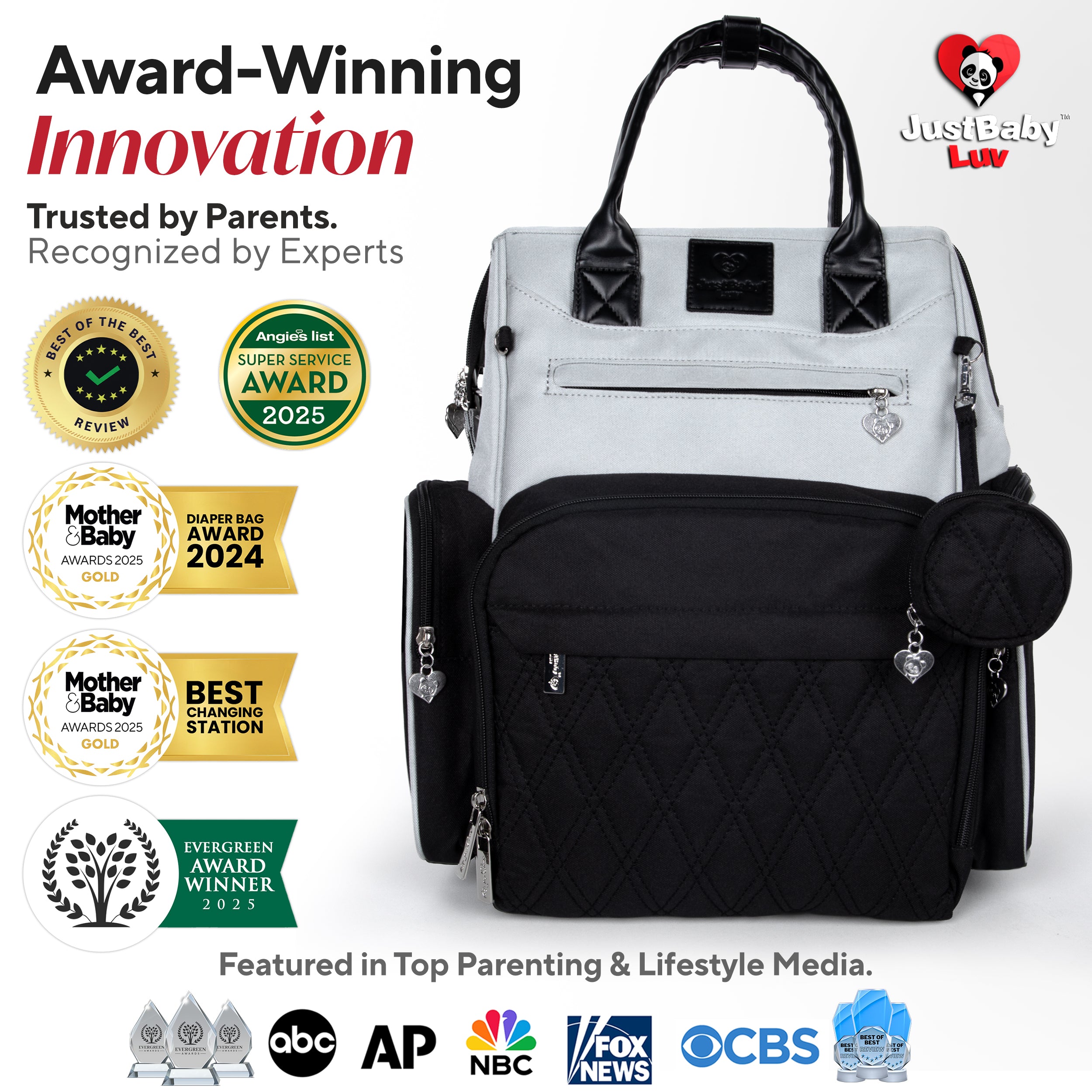 Award-Winning Large Diaper Bag with Changing Station – Eco-Friendly Evergreen Winner Large Diaper Bag Backpack w/ Heated Bottle Pockets, Premium All-in-One Backpack, Baby Essentials, Parents Gift