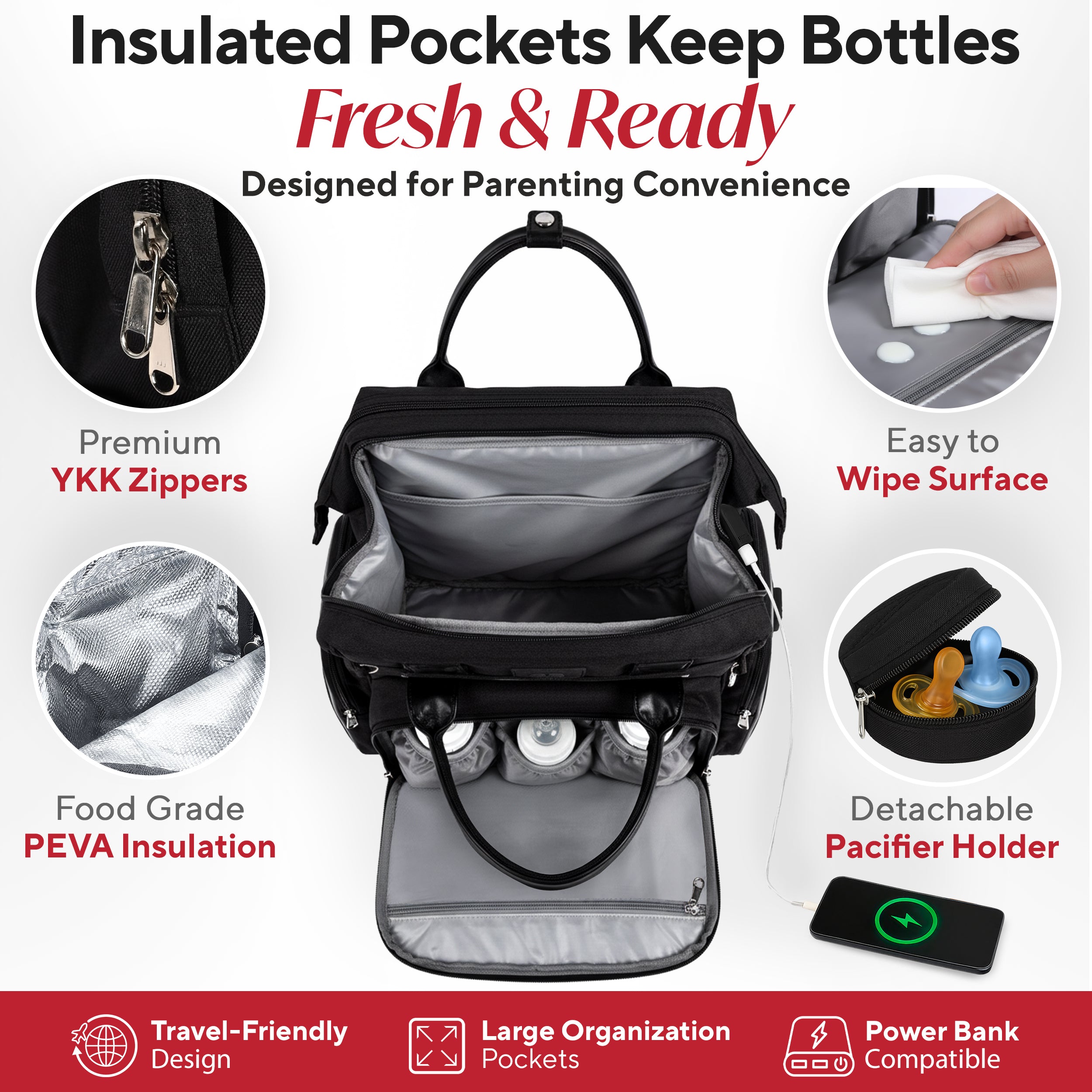 Award-Winning Large Diaper Bag with Changing Station – Eco-Friendly Evergreen Winner Large Diaper Bag Backpack w/ Heated Bottle Pockets, Premium All-in-One Backpack, Baby Essentials, Parents Gift