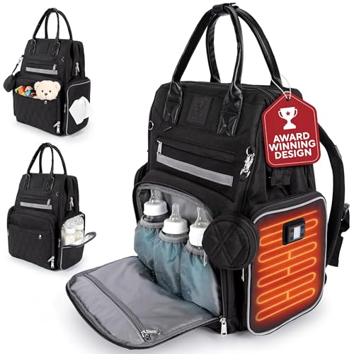 Award-Winning Large Diaper Bag with Changing Station – Eco-Friendly Evergreen Winner Large Diaper Bag Backpack w/ Heated Bottle Pockets, Premium All-in-One Backpack, Baby Essentials, Parents Gift